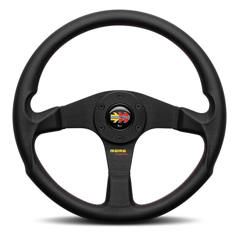 Volant Momo Corse 2.0, Cuir Noir, Branches Noires - 35 cm